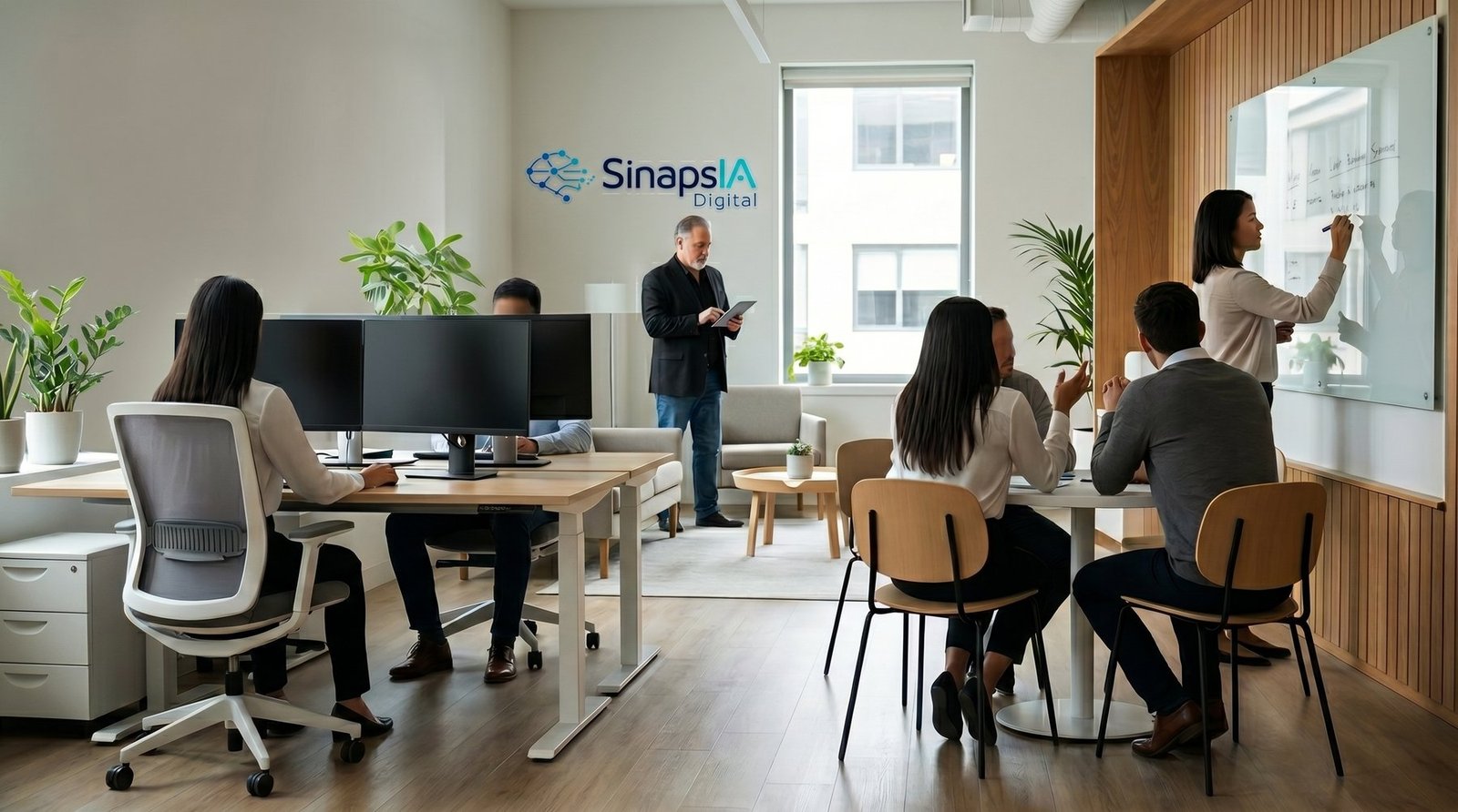 Equipo de SinapsIA Digital trabajando en la oficina